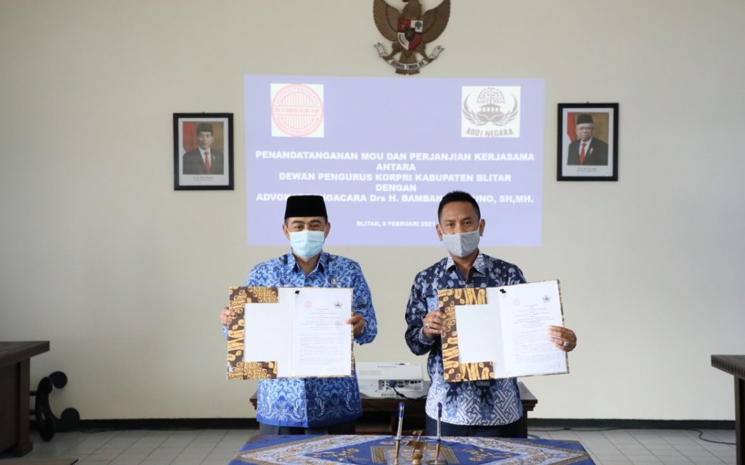 Guna Berikan Perlindungan Hukum Kepada Anggota KORPRI, Pemkab Blitar Lakukan MoU dengan Advokat
