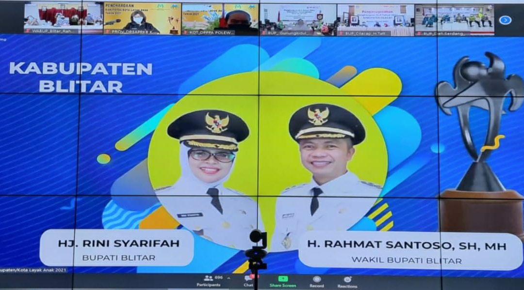 Pemkab Blitar Raih Penghargaan Kabupaten Layak Anak Tahun 2021 Kategori Nindya
