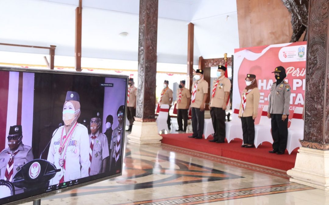 Bupati Blitar Ikuti Upacara Hari Pramuka ke 60 secara Virtual dengan Gubernur Jawa Timur